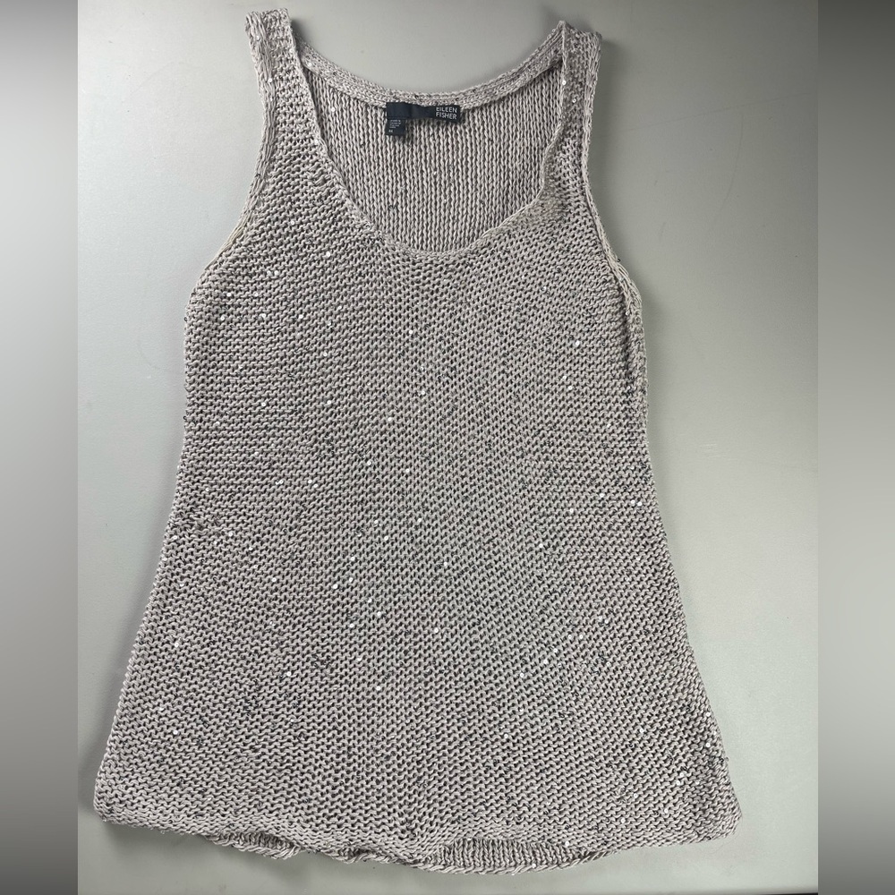 Eileen Fisher silver gray knit scoop neck tank - size medium